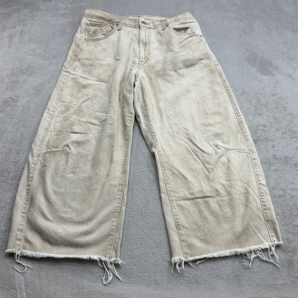Levi's Cinch Barrel Jeans Women's 32 Wide Leg Raw Hem Edgy Boho Streetwear Denim